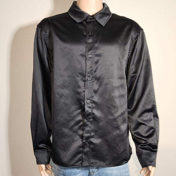 Jaywalker Black Satin Button-Up Shirt - Picture 1 of 7